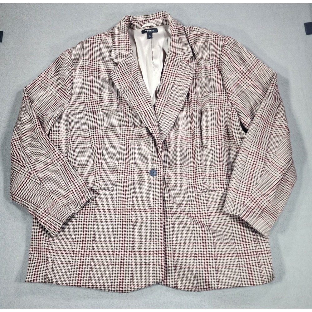 Torrid Hounds Tooth Plaid Single Button Blazer Lined Shoulder Pads Size 3 Office